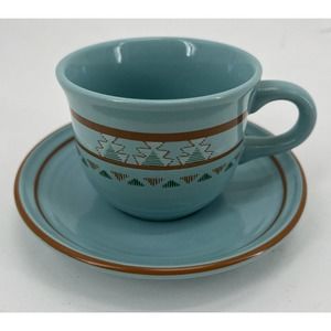 VTG INTERNATIONAL TABLEWORKS Southwestern Style Coffee Mug /Saucer Aqua